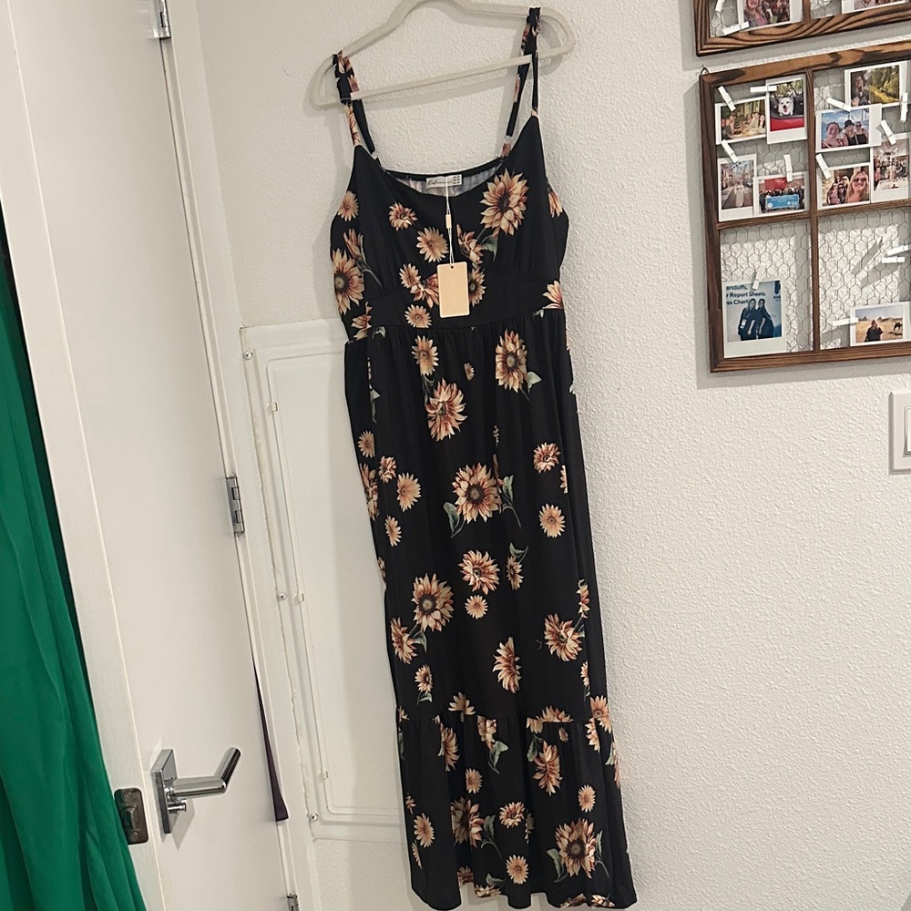 Amazon Black Maxi Dress with Sunflower Pattern